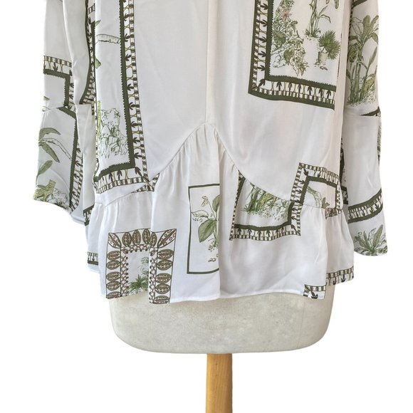 NWT Ecru Bellucci Tropical Postcard Bar Detail Animal Print Indie Ruffle Top-L - Picture 5 of 16